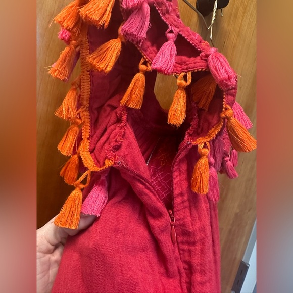 Girls Mer St. Barth Red Cotton Embroidered Flutter Sleeve Sundress size 2 - Picture 5 of 7